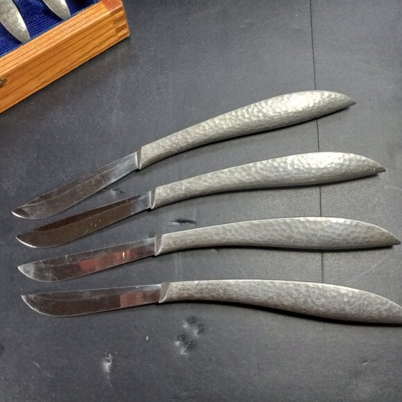 MCM Steak Knives Set of 6 Arts & Crafts Hasakui Inami Japan Hand Hammered Handle - Picture 7 of 15